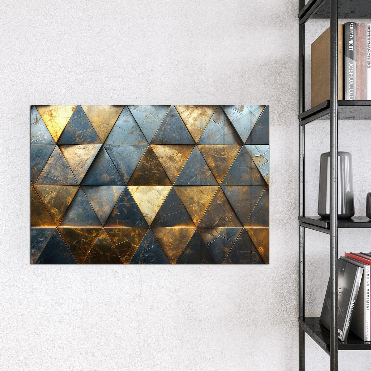 9 Größen – von 30 × 30 bis 120 × 90 cm – Magnettafel - Blaugoldene Dreiecke