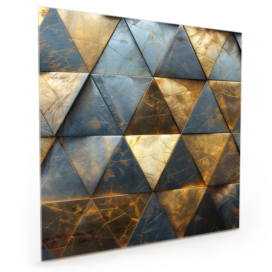 Maße Küchenrückwand Blaugoldene Dreiecke aus Glas