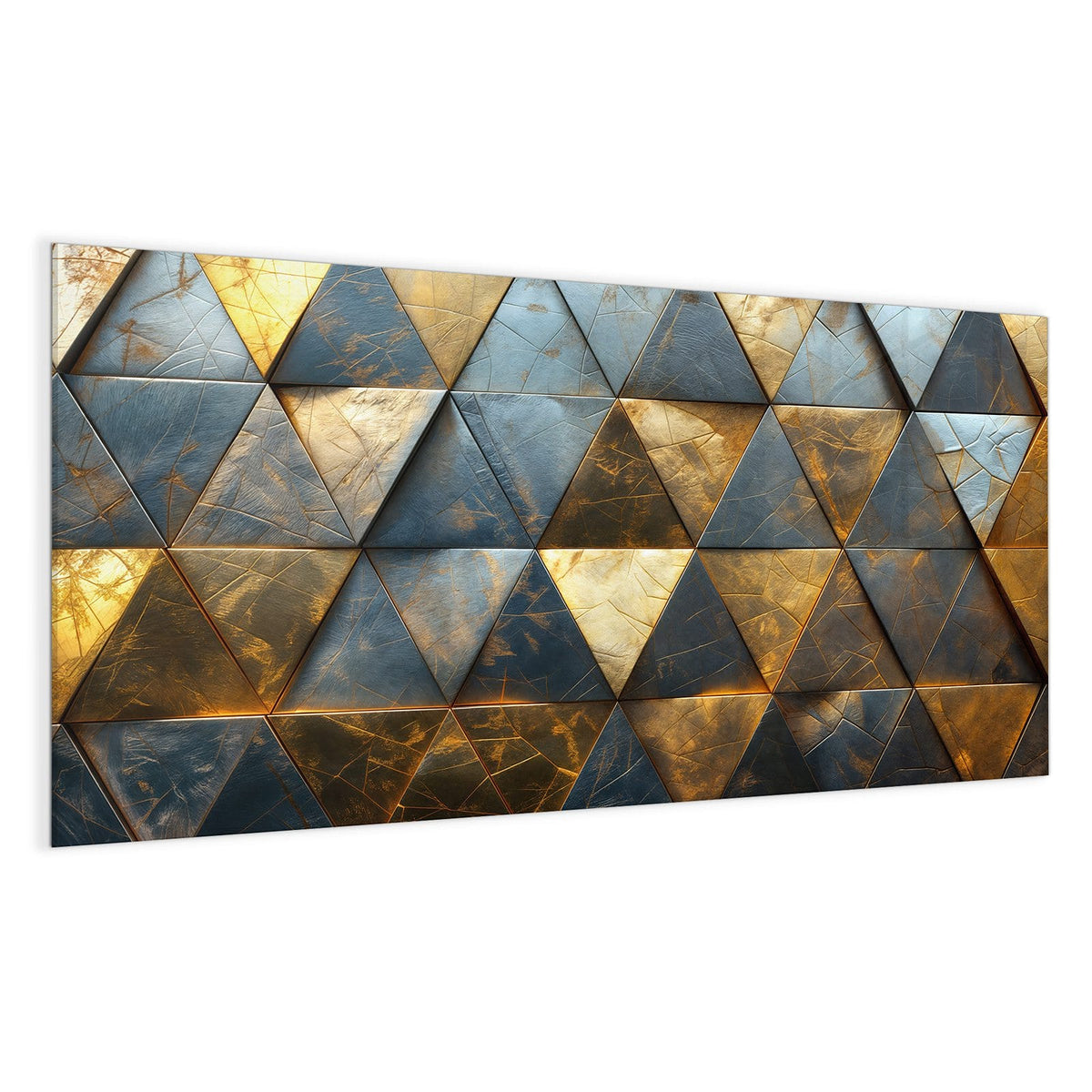 Dreiecksfliesen aus Metall in Gold und Stahlblau