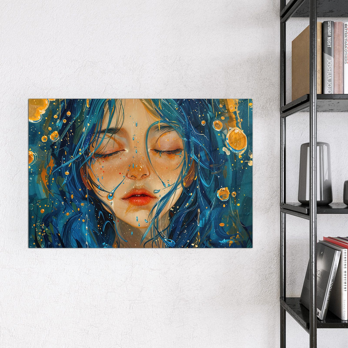 Magnettafel - Gesicht mit blauem Haar – Gesicht mit fließendem blauem Haar