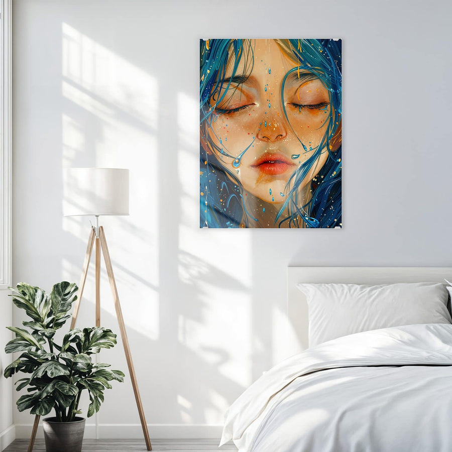Maße Wandbild - Gesicht mit blauem Haar - Hochformat