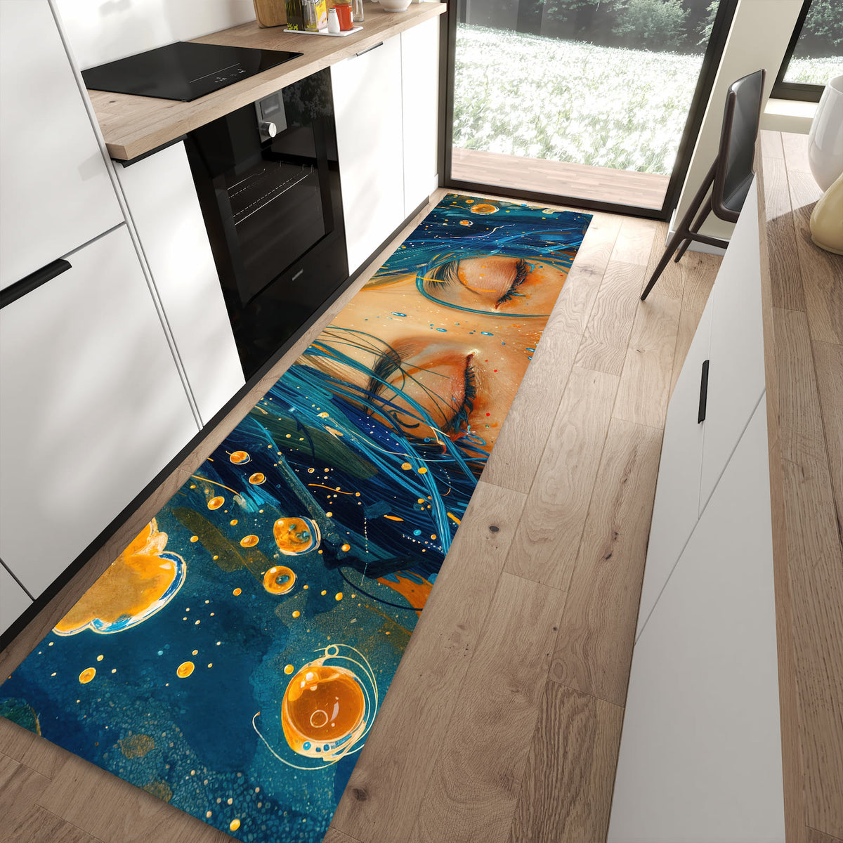 Flacher Küchenteppich mit Motiv Traumhafte Illusion in moderner Küche