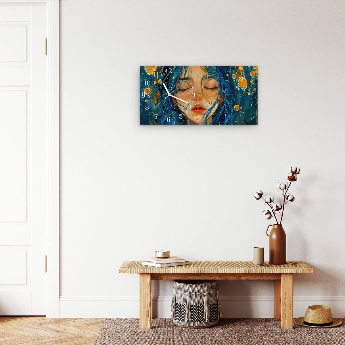 Moderne Wanduhr aus Glas mit Farbtiefe – Wanduhr Traumhafte Illusion aus Glas – Querformat 60 × 30 cm
