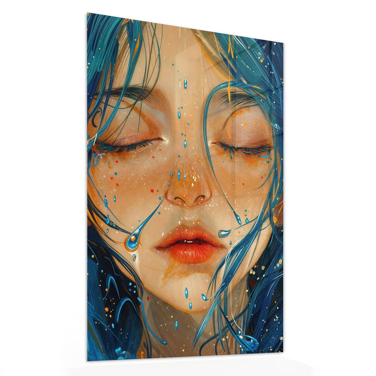 11 Größen – von 30 × 60 bis 60 × 150 cm – Wandbild - Gesicht mit blauem Haar - Hochformat