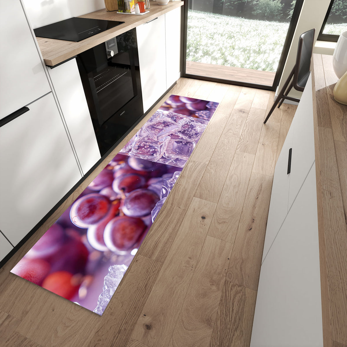 Waschbarer Küchenteppich mit Motiv Traubeneisgetränk in moderner Küche