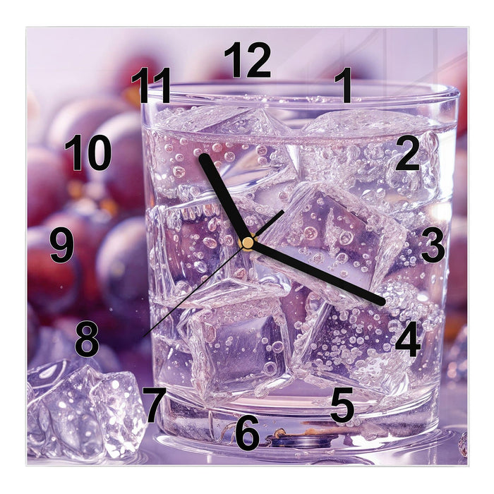 Wanduhr Traubeneisgetränk aus Glas – Quadratisch 30 × 30 cm mit Ziffernblatt Modern