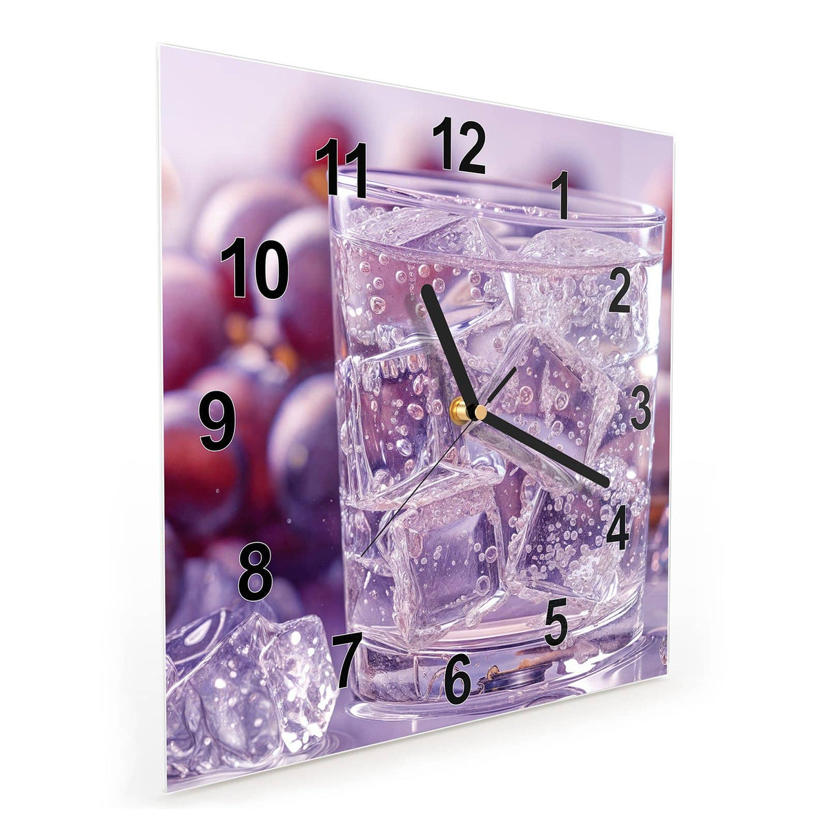 Vormontiert – mit Schwebeeffekt – Wanduhr Traubeneisgetränk aus Glas – Quadratisch 30 × 30 cm