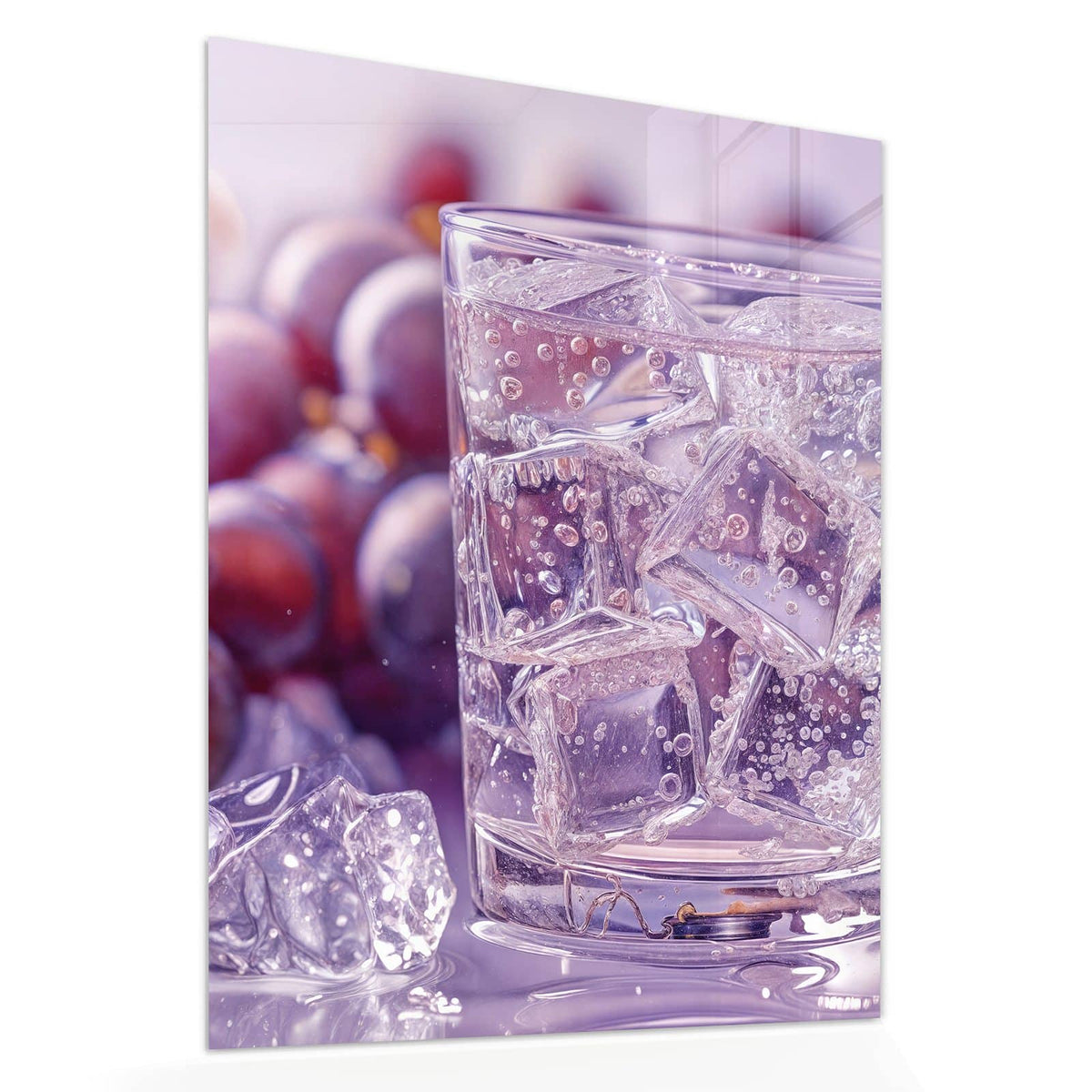 Echtglas, 4 mm – kein Acryl, keine Folie – Wandbild - Sprudel mit Trauben - Hochformat