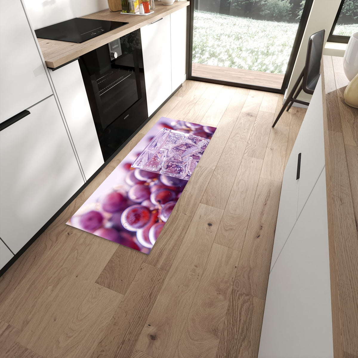 Hygienischer rutschfester Küchenteppich mit Motiv Traubeneisgetränk in moderner Küche #grösse_60 x 150 cm