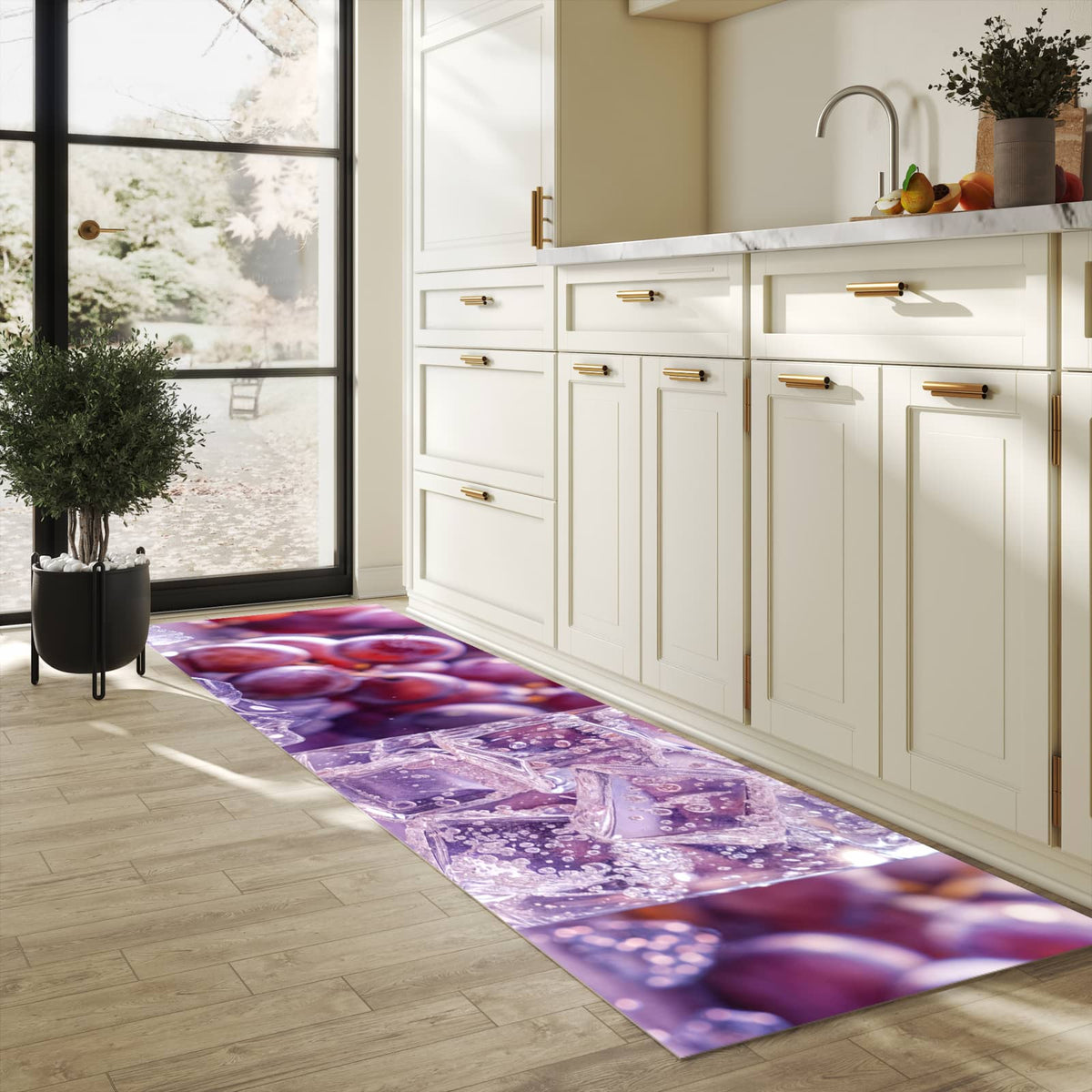 Abriebfester waschbarer Teppich Küche mit Motiv Traubeneisgetränk in heller Küche