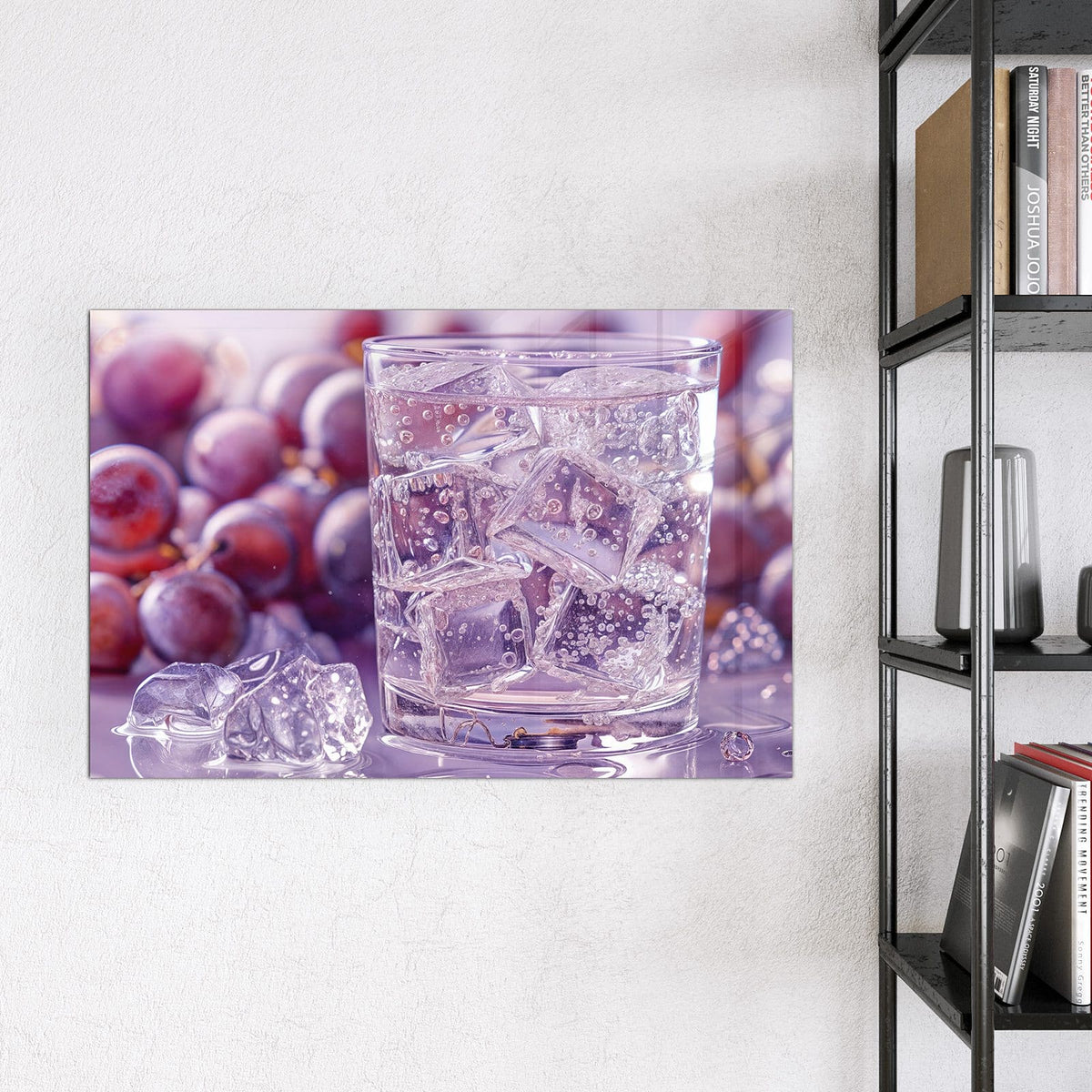 Magnettafel - Sprudel mit Trauben – Sprudelndes Glas vor dunklen Trauben
