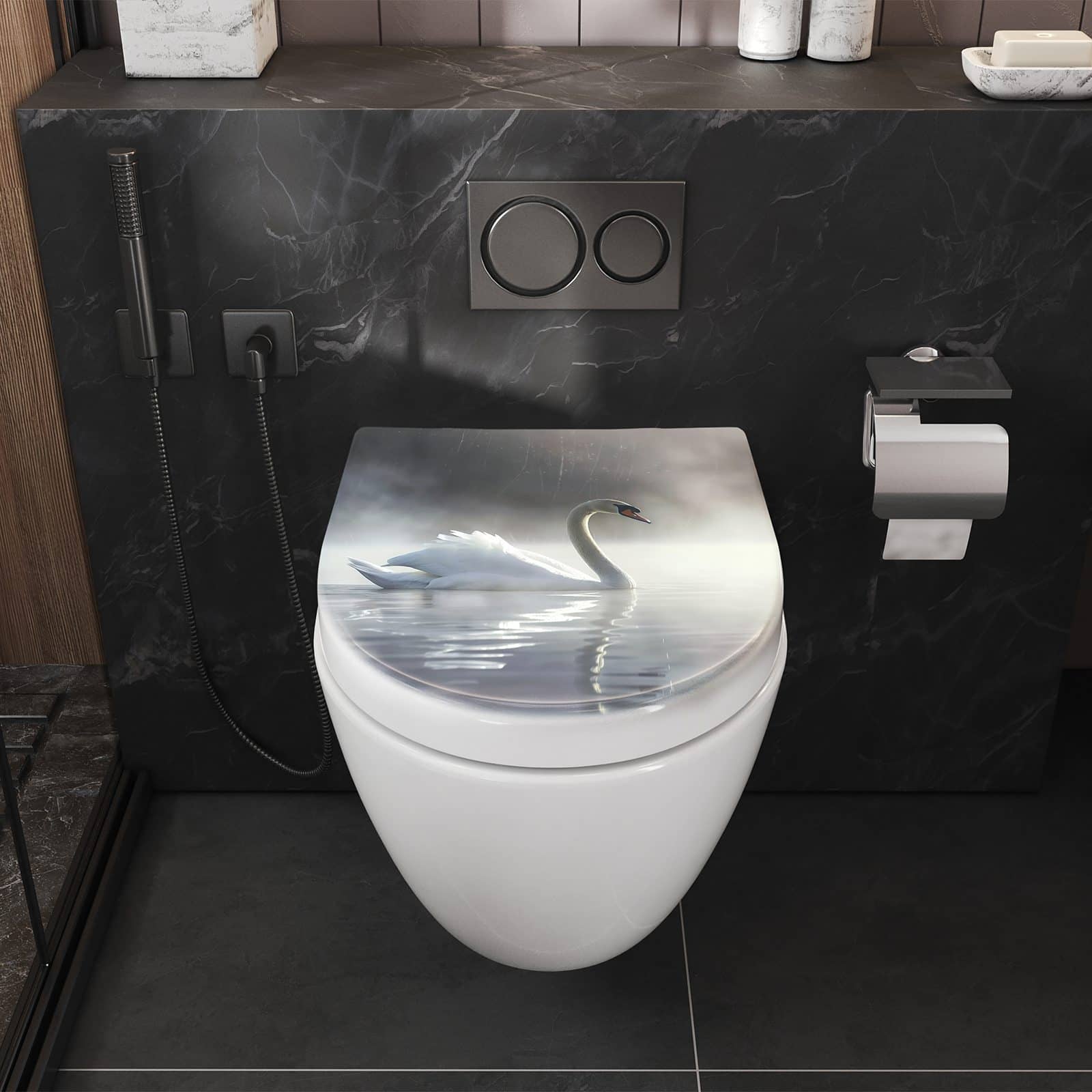 WC-Sitz mit Absenkautomatik Schwimmender Schwan
