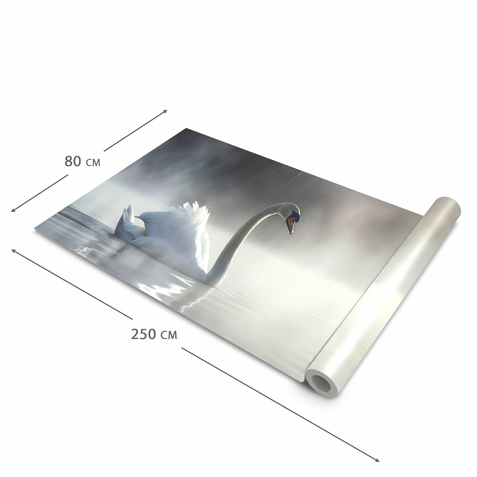 Hygienischer Küchenläufer nach Maß mit Motiv Schwimmender Schwan in der Größe 60x300 cm