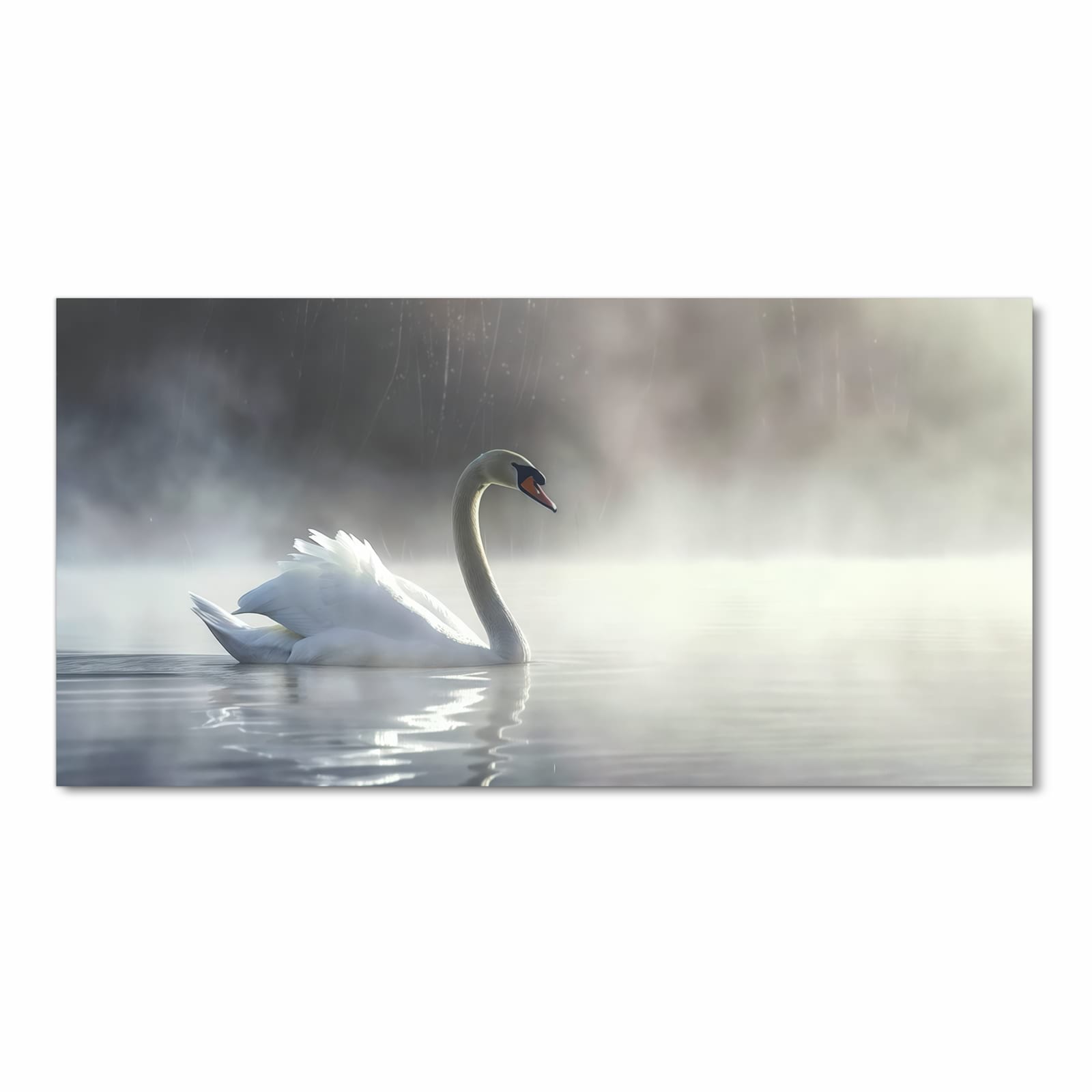 Feuchtigkeitsresistenter dünner Teppich mit Motiv Schwimmender Schwan in Frontansicht, waschbar