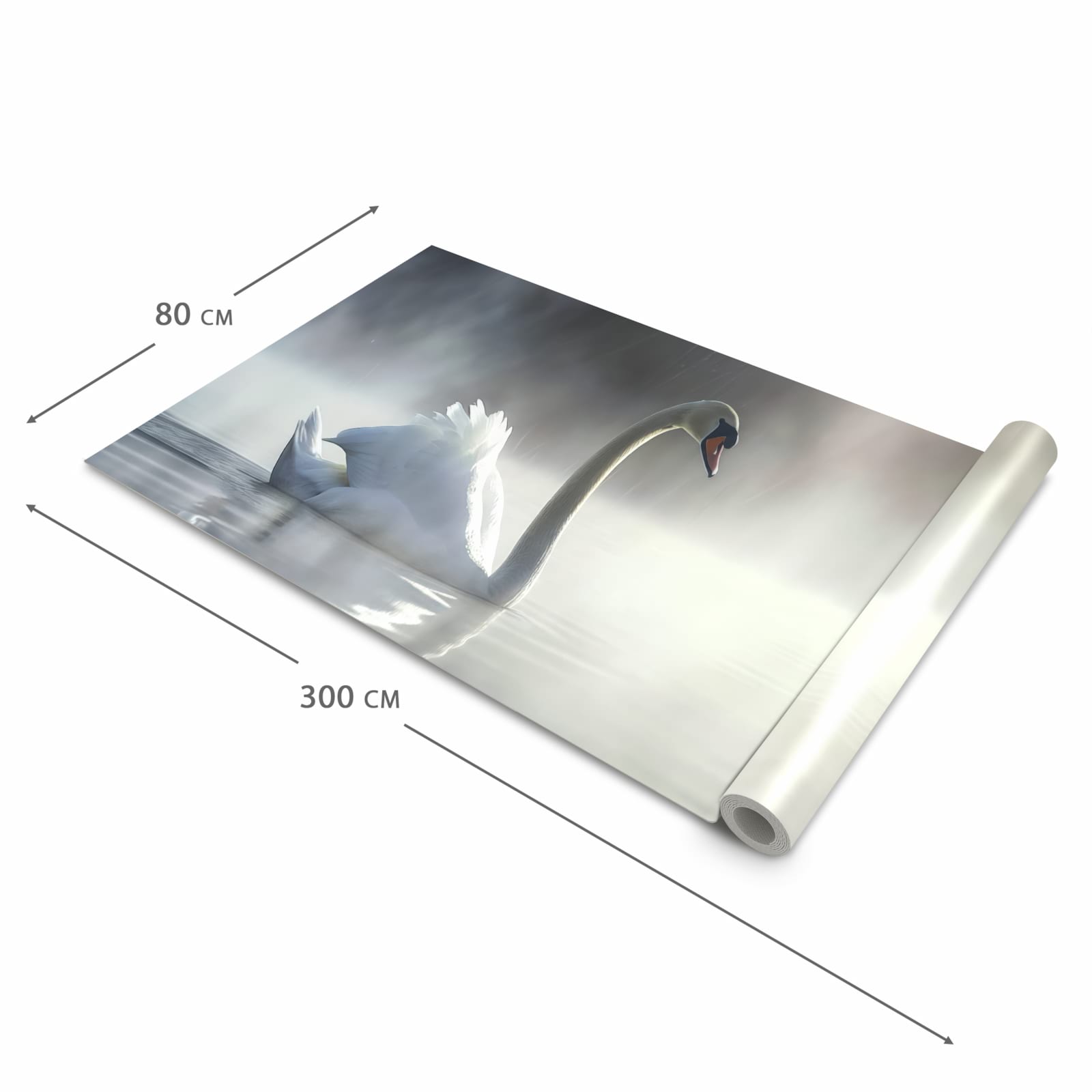 Waschbarer moderner Küchenläufer mit Motiv Schwimmender Schwan in der Grösse 60x300 cm