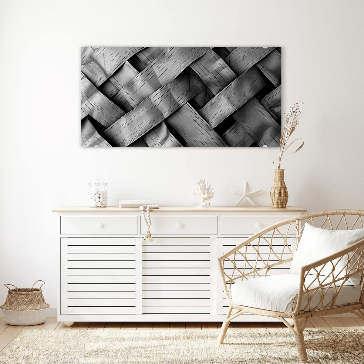 Echtglas, 4 mm – kein Acryl, keine Folie – Wandbild - Graues Holzgeflecht - Querformat