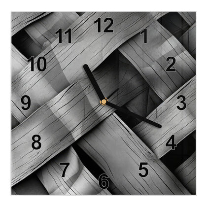 Wanduhr Quadratisch mit dem Motiv Graues Holzgeflecht