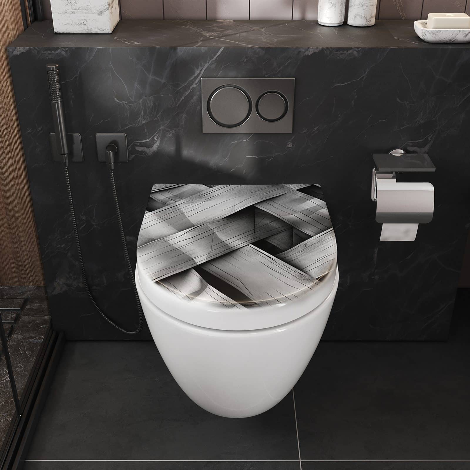 WC-Sitz mit Absenkautomatik Geflochtenes Holz