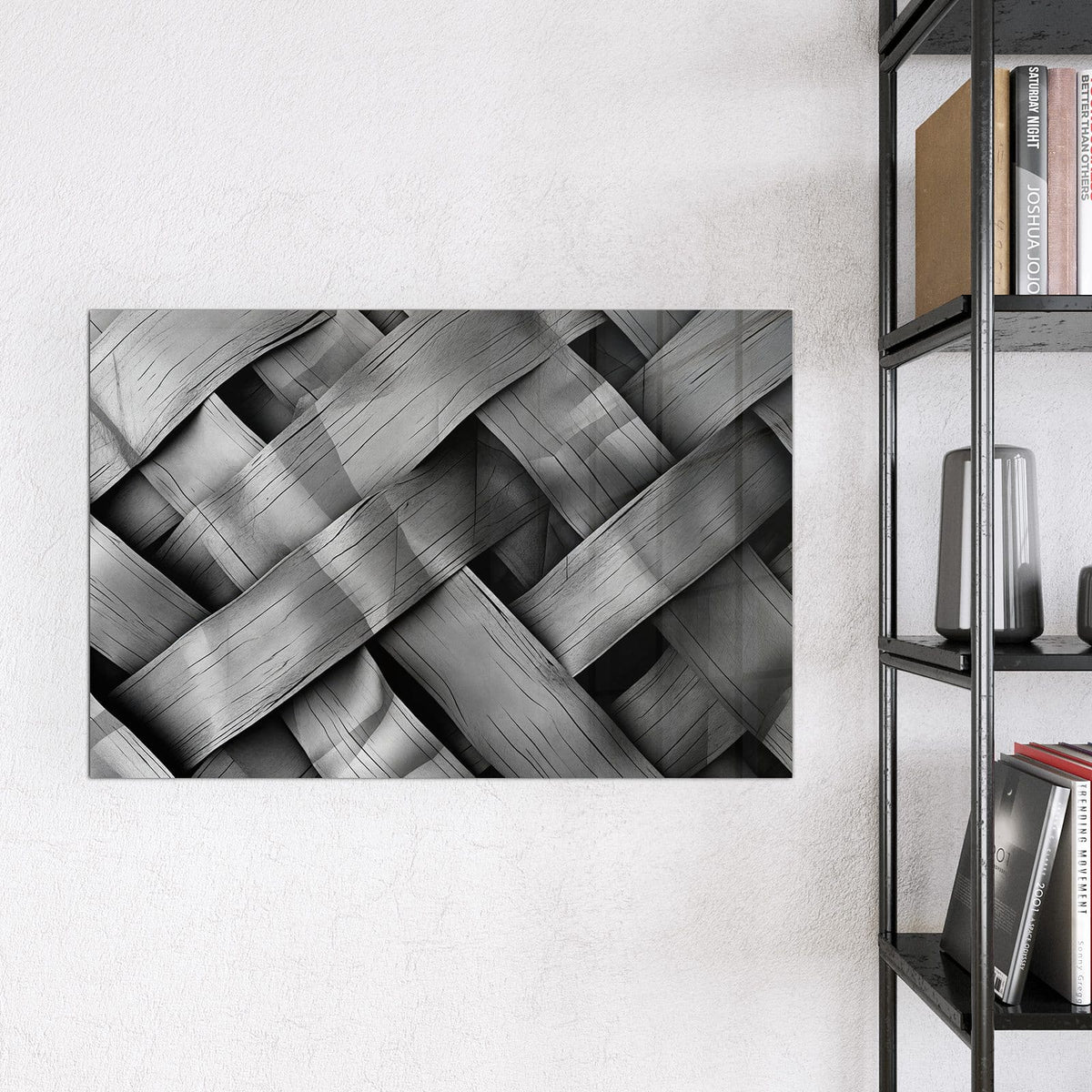 9 Größen – von 30 × 30 bis 120 × 90 cm – Magnettafel - Graues Holzgeflecht