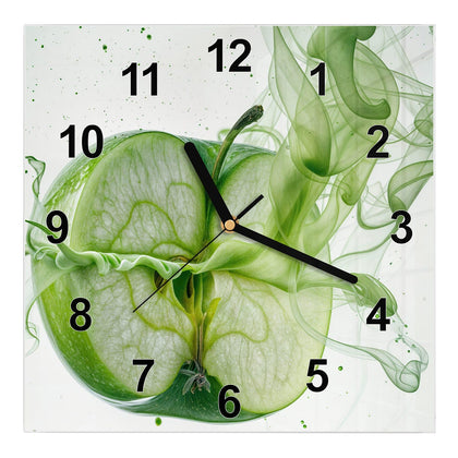 Wanduhr Quadratisch mit dem Motiv Apfel in grünem Rauch