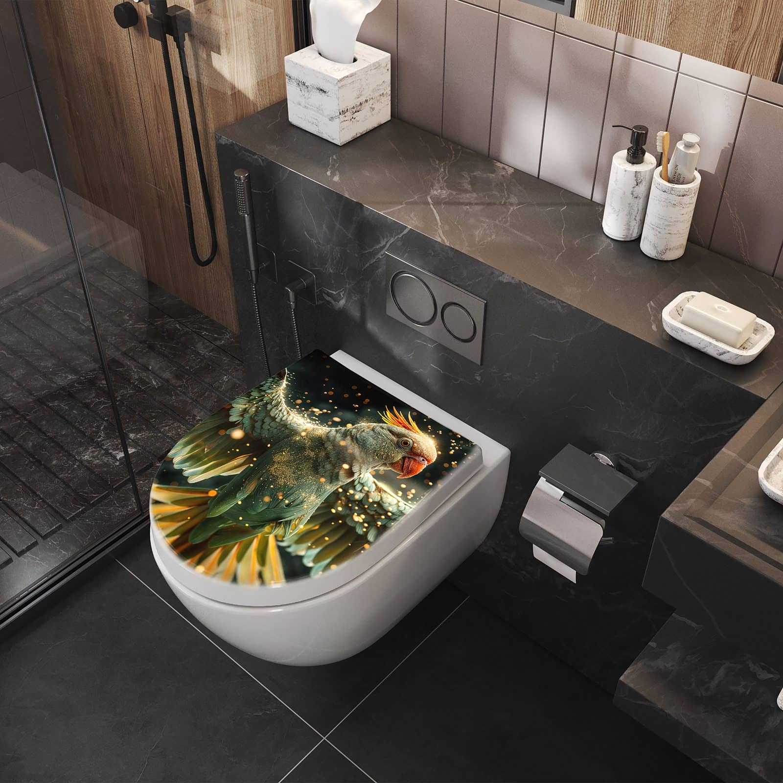 WC-Sitz mit Absenkautomatik Fliegender Papagei