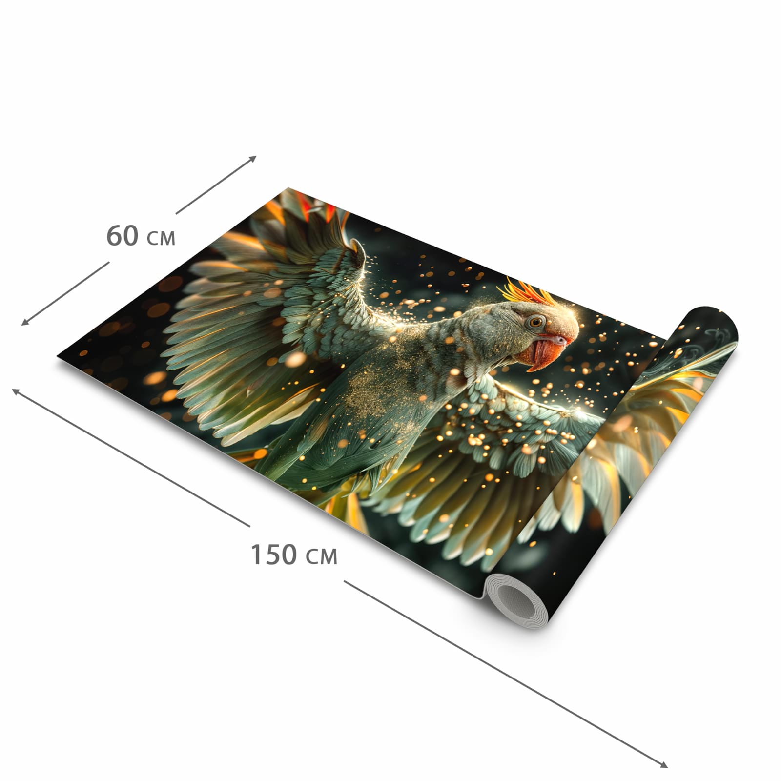 Formstabiler Küchenteppich mit Motiv Fliegender Papagei in der Grösse 60x270 cm