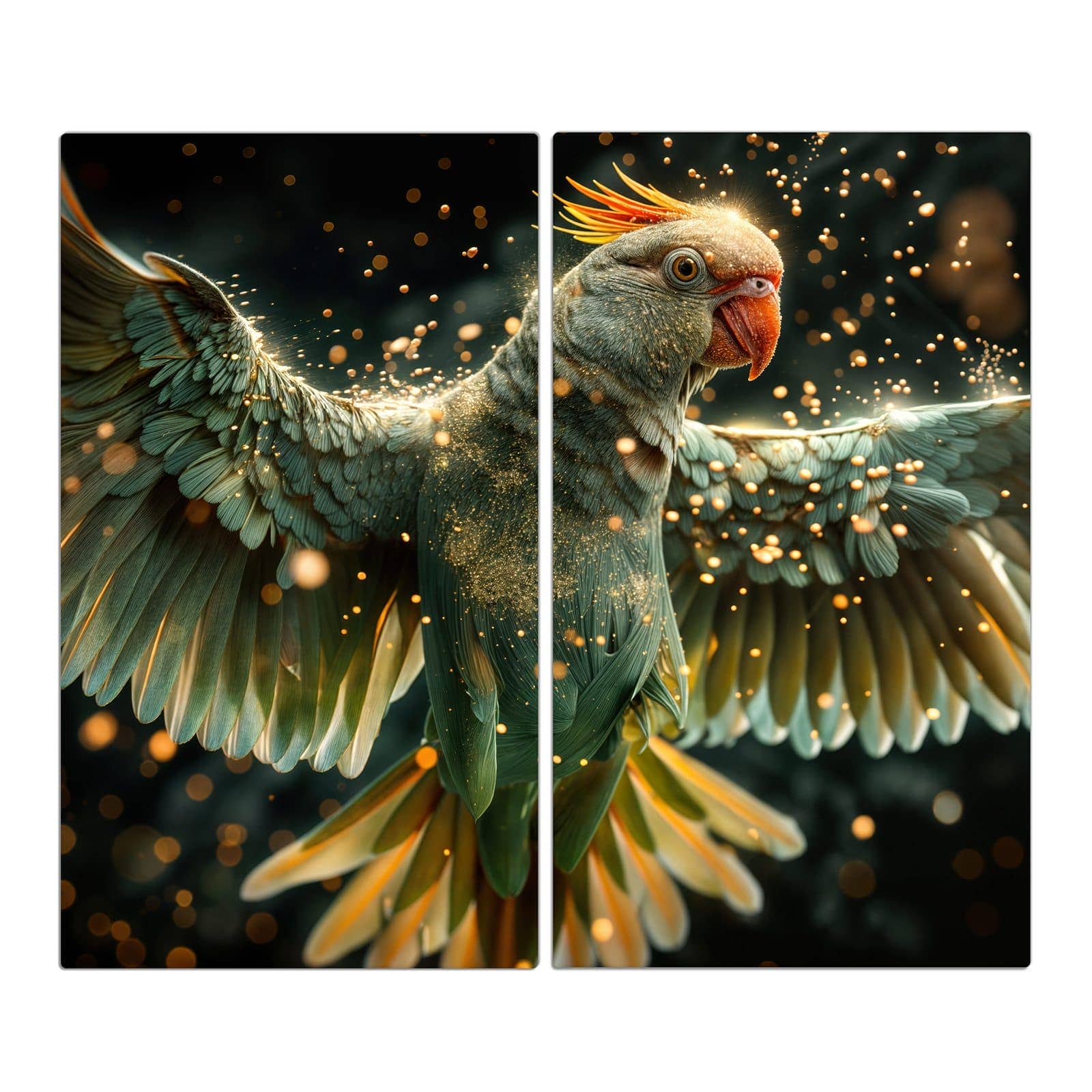 2-teilige Herdabdeckung mit Fliegender Papagei-Motiv in der Frontansicht #grösse_2-Teilig (60x52cm)