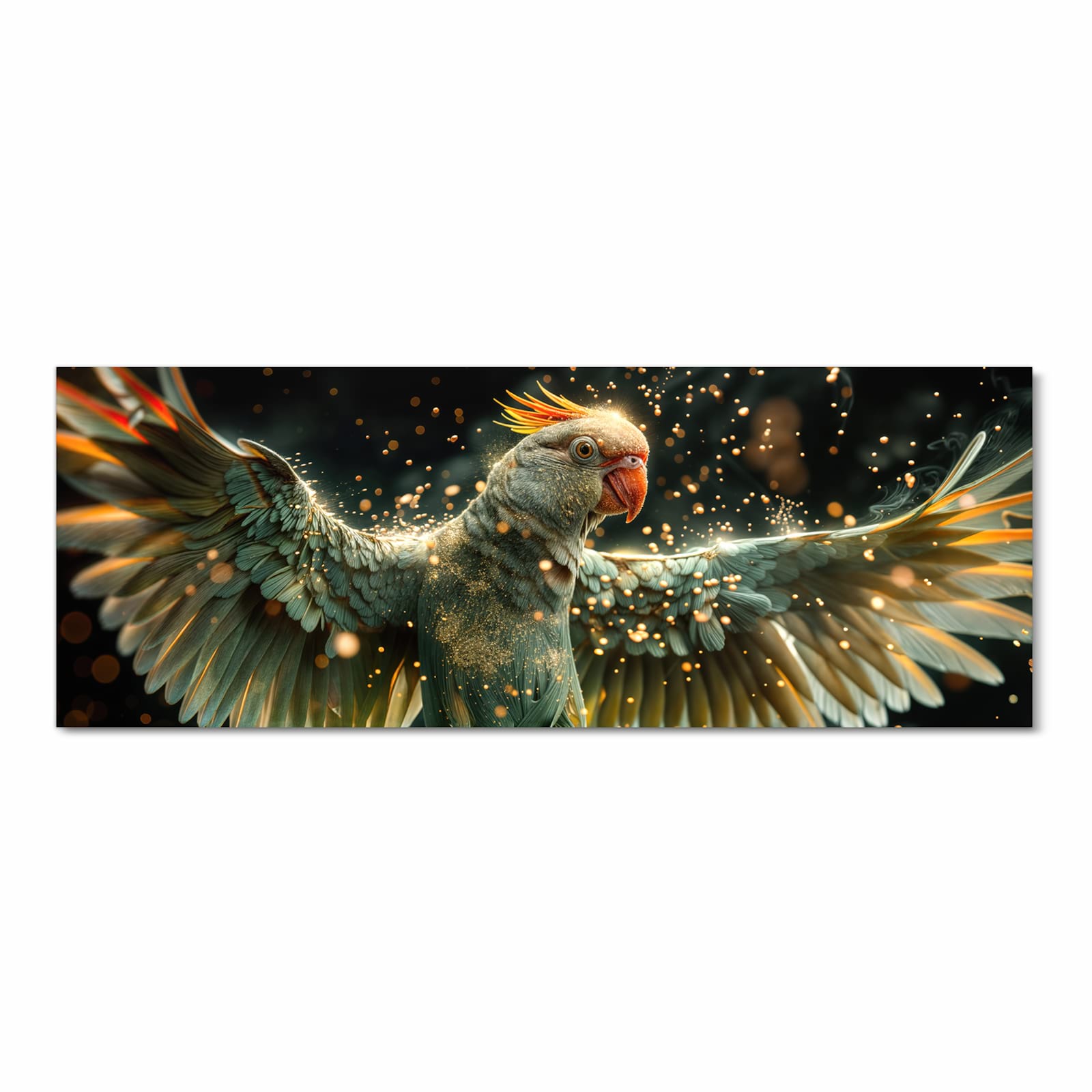 Formstabiler Küchenteppich mit Motiv Fliegender Papagei in Frontansicht