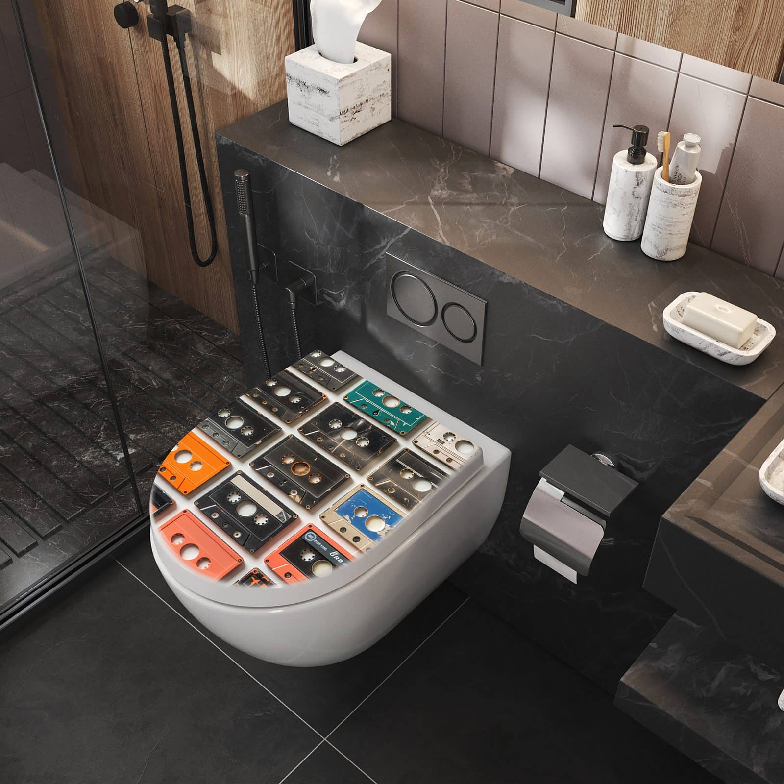 WC-Sitz mit Absenkautomatik Vintage Kassetten Plakat