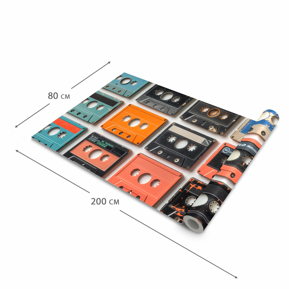 Langlebiger waschbarer Küchenläufer mit Motiv Vintage Kassetten Plakat in der Grösse 60x270 cm