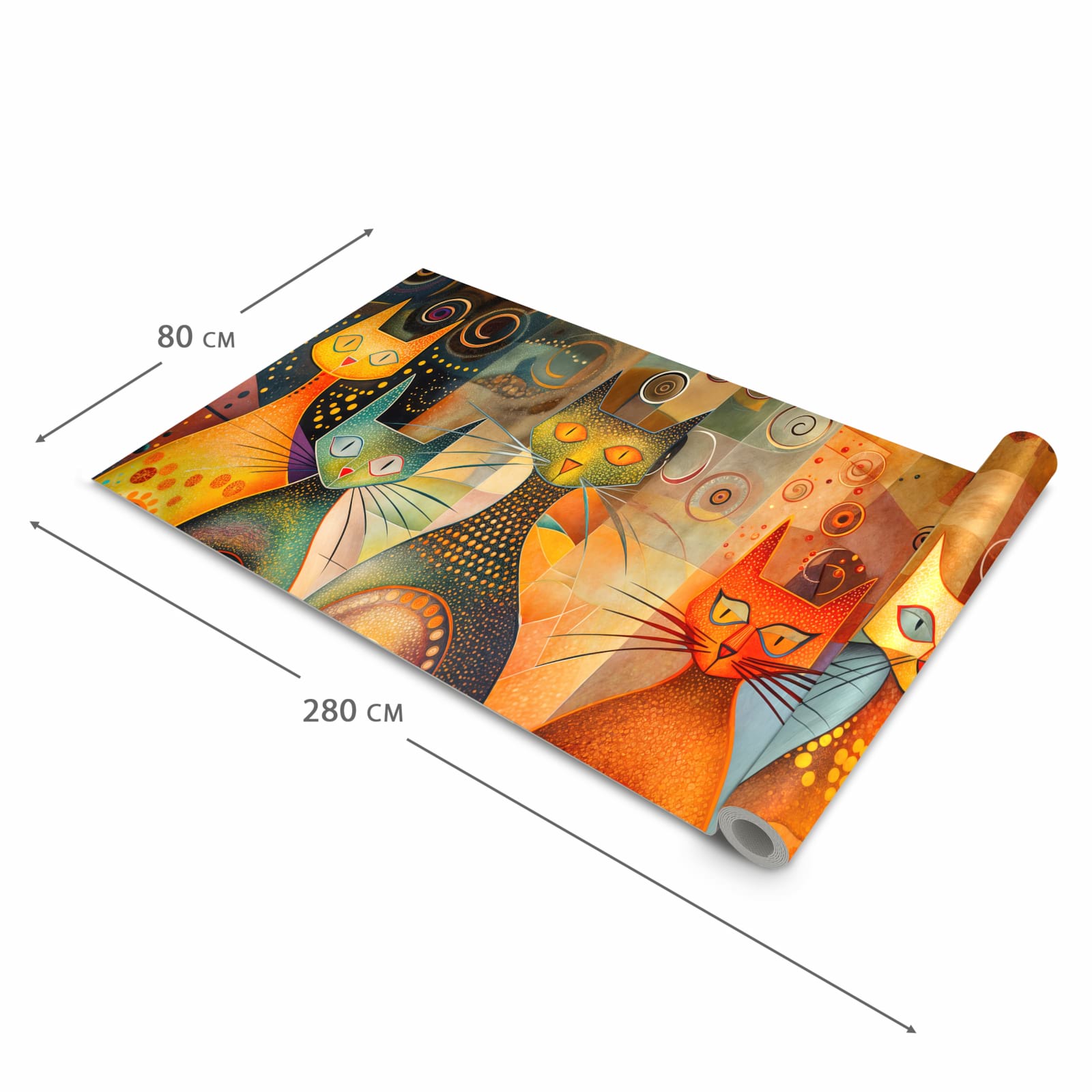 Geruchsneutraler waschbarer Küchenteppich mit Motiv Katzenkunstwerk in der Grösse 60x240 cm