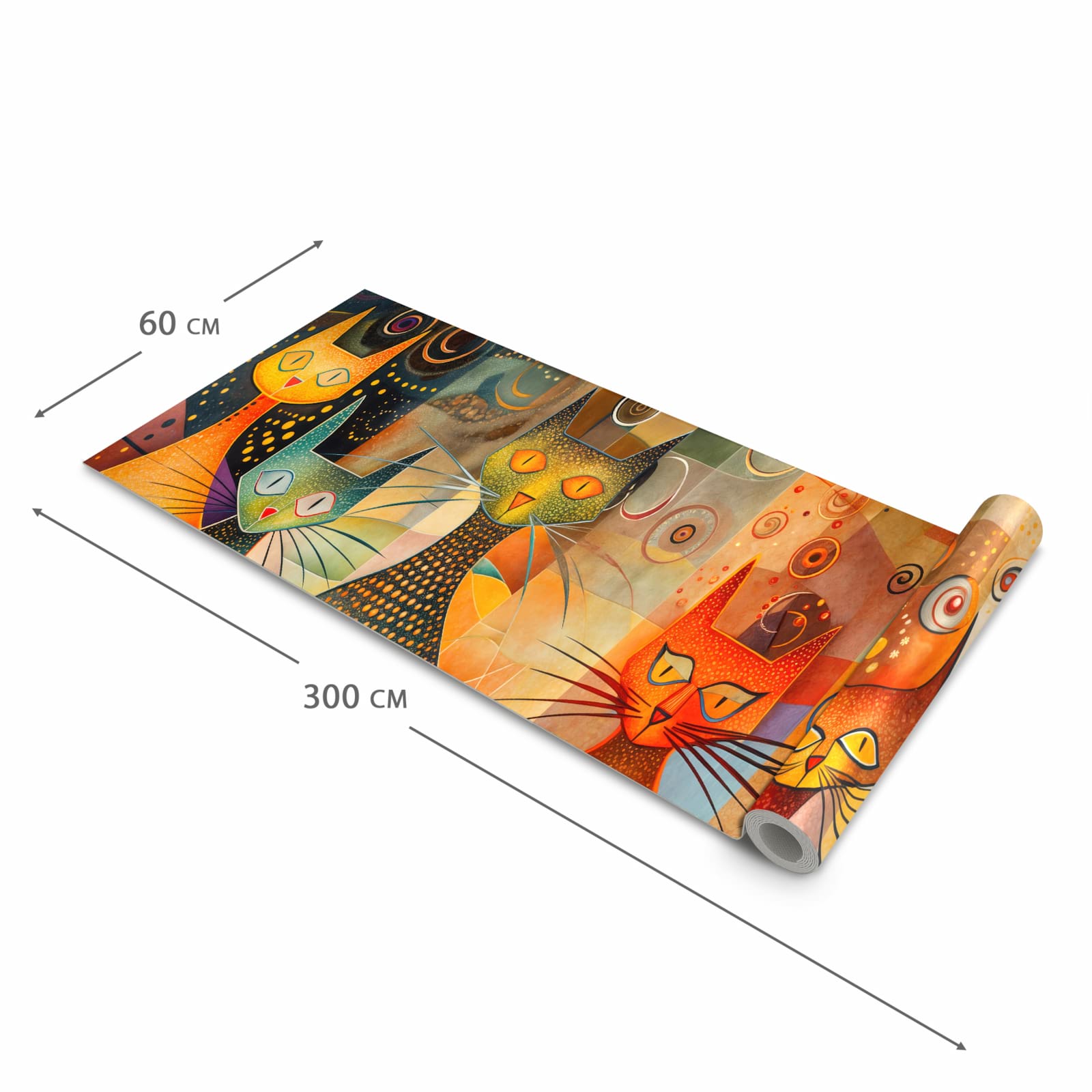 Waschbarer Küchenteppich mit Motiv Katzenkunstwerk in der Grösse 60x240 cm für Trittkomfort