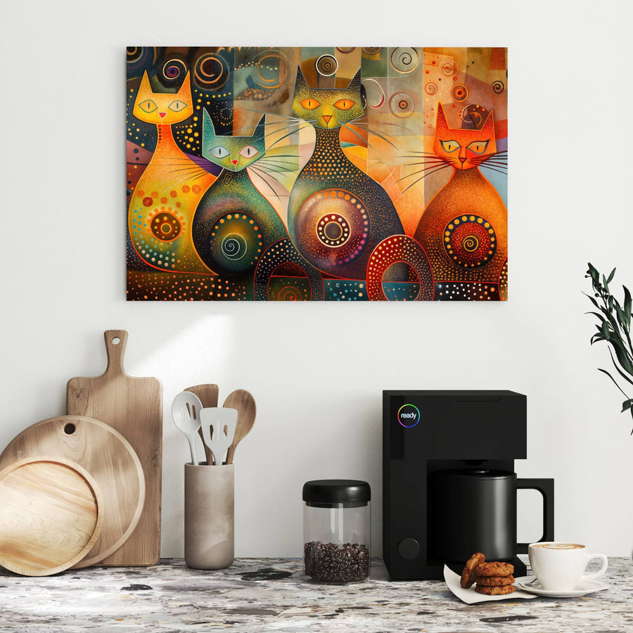 Maße Metall Magnettafel - Drei Katzen in Orange