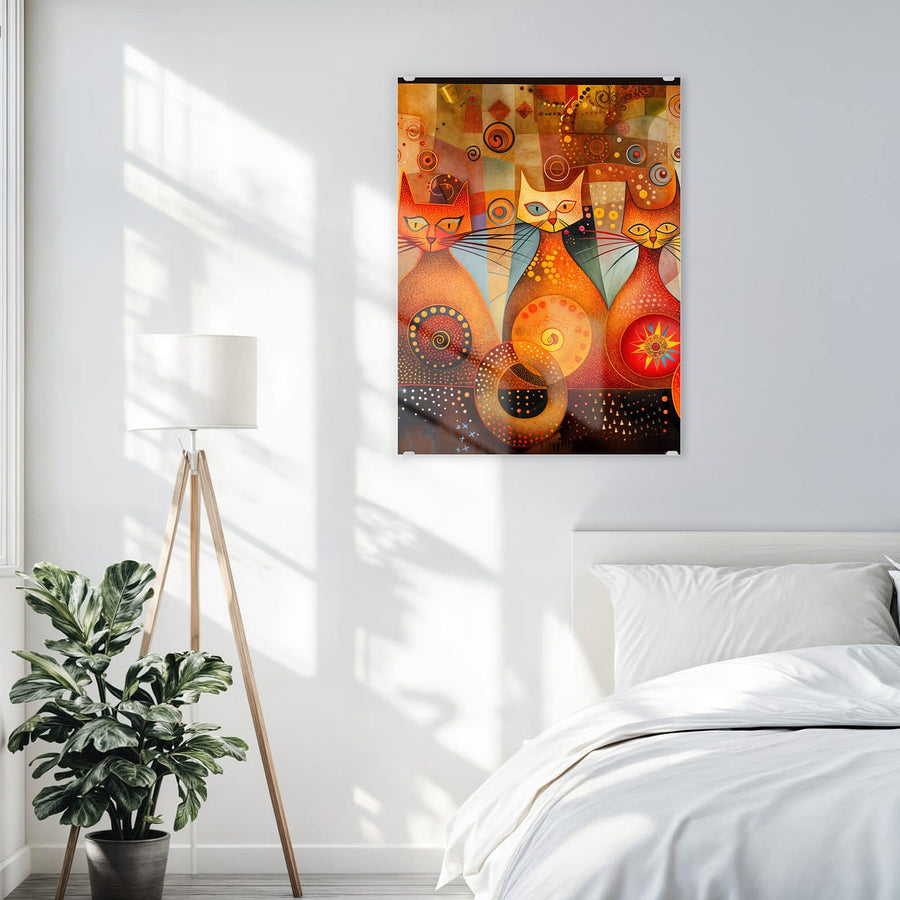 Maße Wandbild - Drei Katzen in Orange - Hochformat
