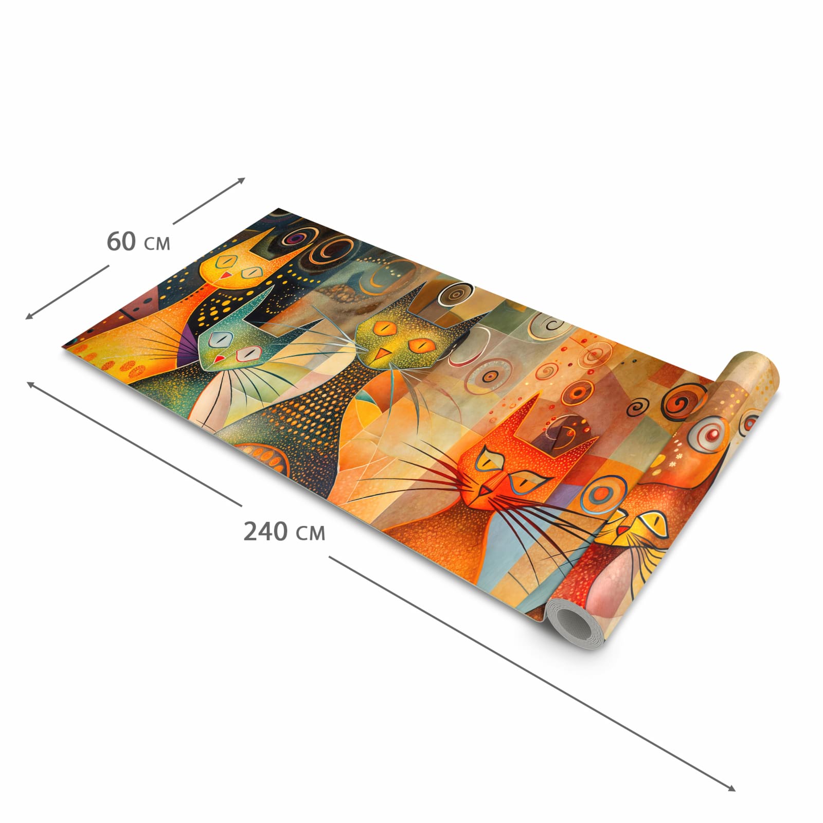 Abriebfester rutschfester Küchenteppich mit Motiv Katzenkunstwerk in der Grösse 60x240 cm