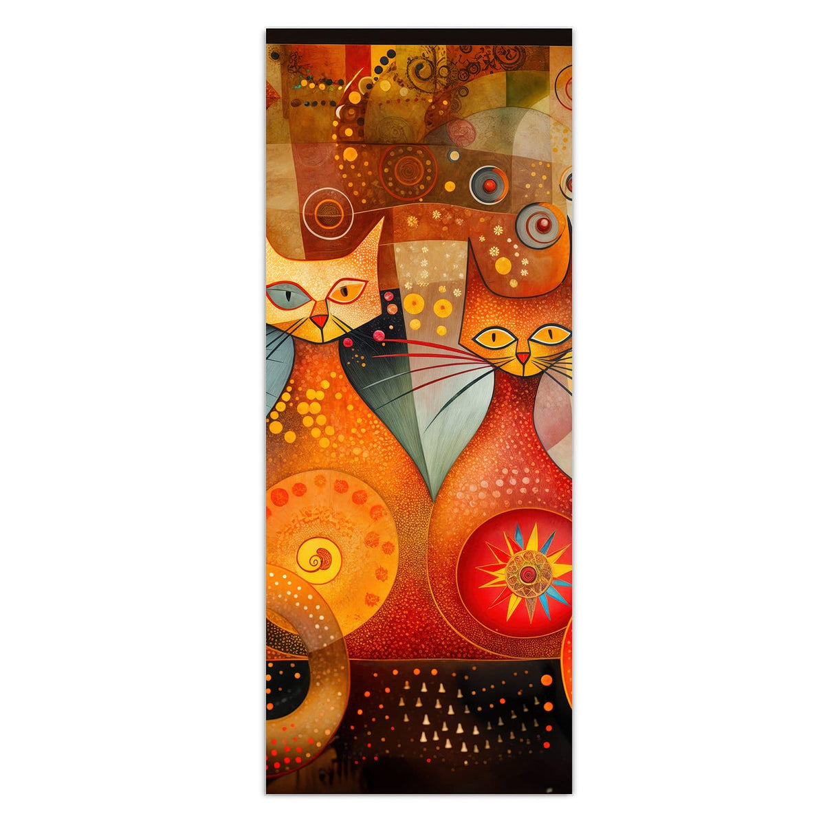 Wandbild - Drei Katzen in Orange - Hochformat – Stilisierte Katzen in warmem Orange