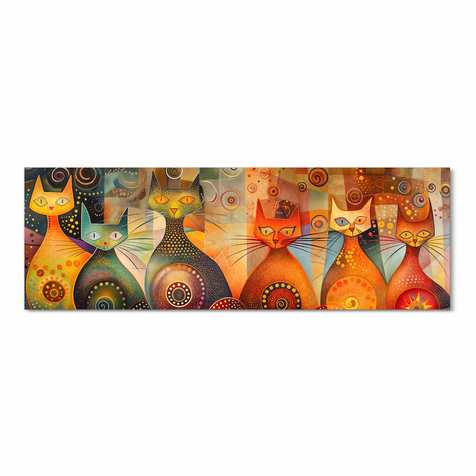 Bodenschonender Teppich fürs Esszimmer mit Motiv Katzenkunstwerk in Frontansicht, waschbar