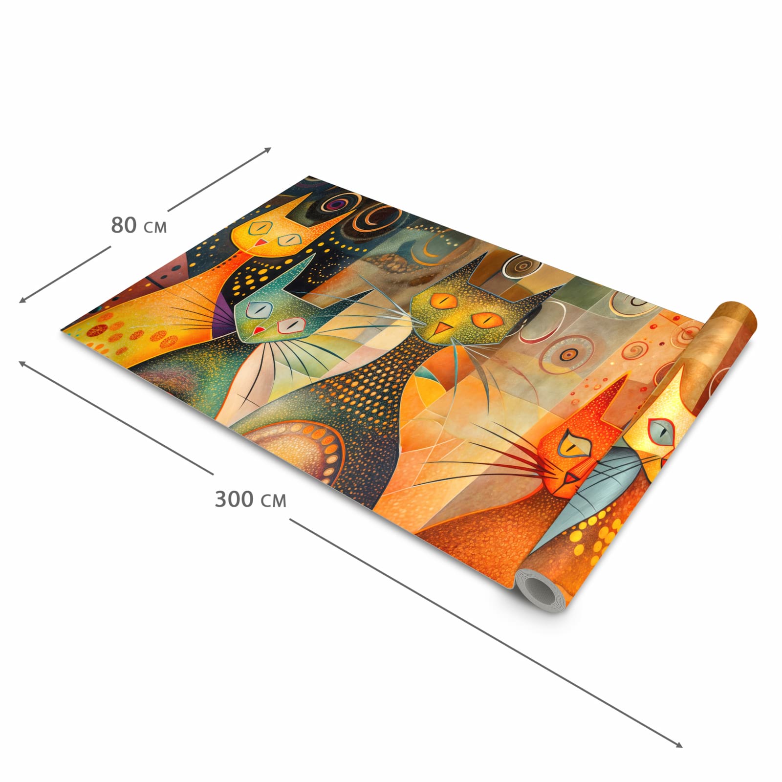 Langlebiger Küchenläufer mit Motiv Katzenkunstwerk in der Grösse 60x240 cm