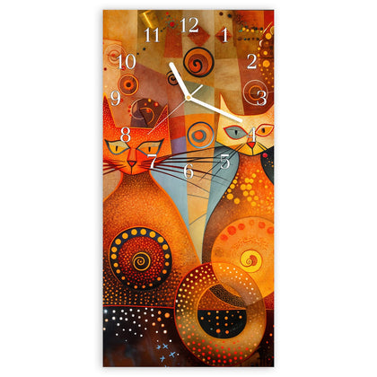 Wanduhr mit dem Motiv Drei Katzen in Orange