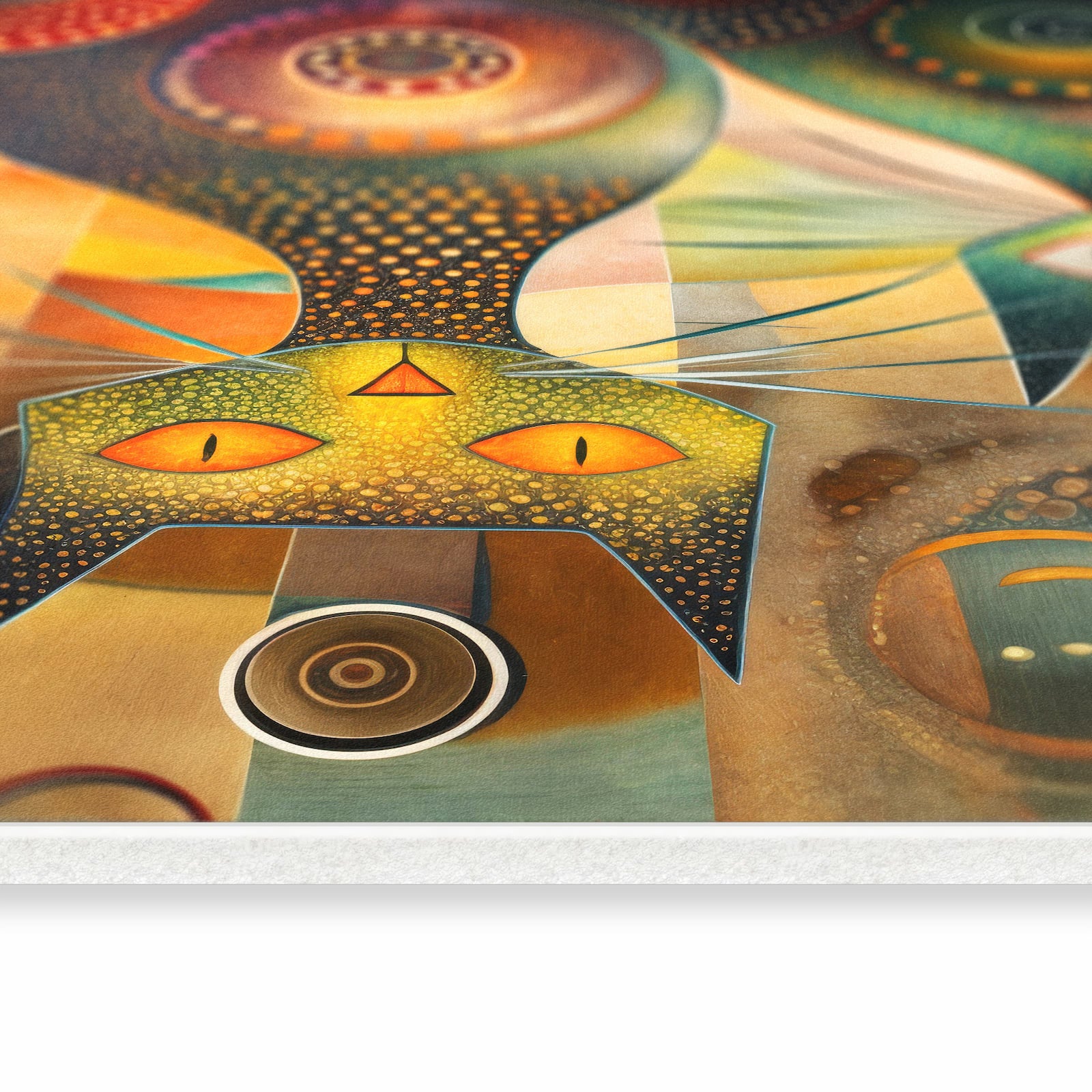 Schmutzabweisender Küchenläufer mit Motiv Katzenkunstwerk in seitlicher Ansicht