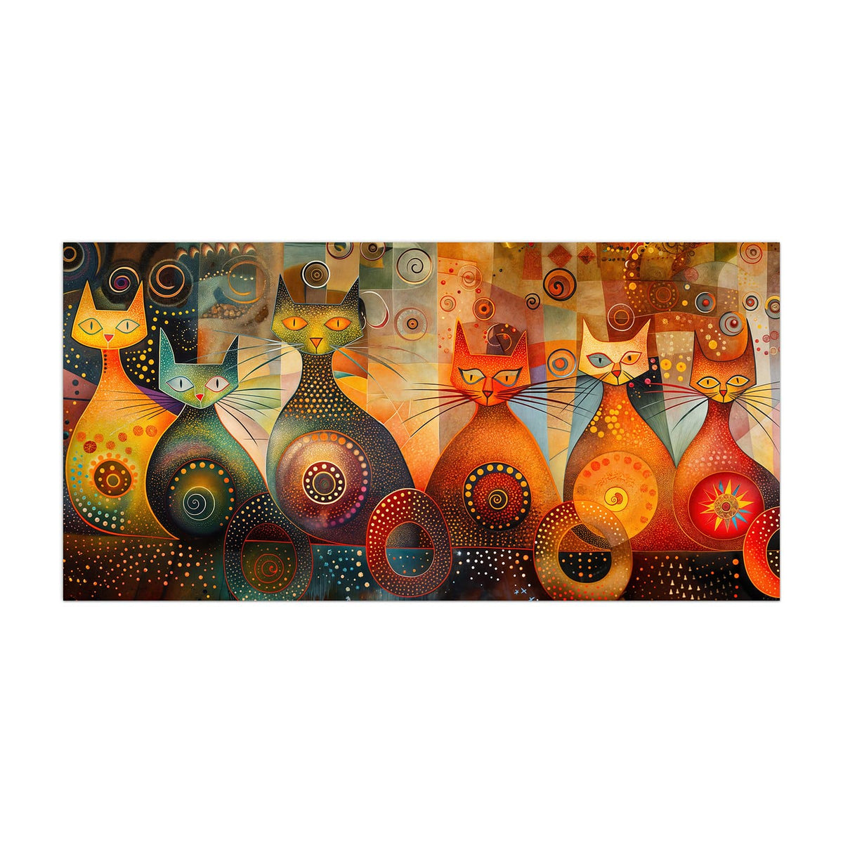 Küchenrückwand aus Glas Drei Katzen in Orange im Hochformat, Motiv bildfüllend von vorn