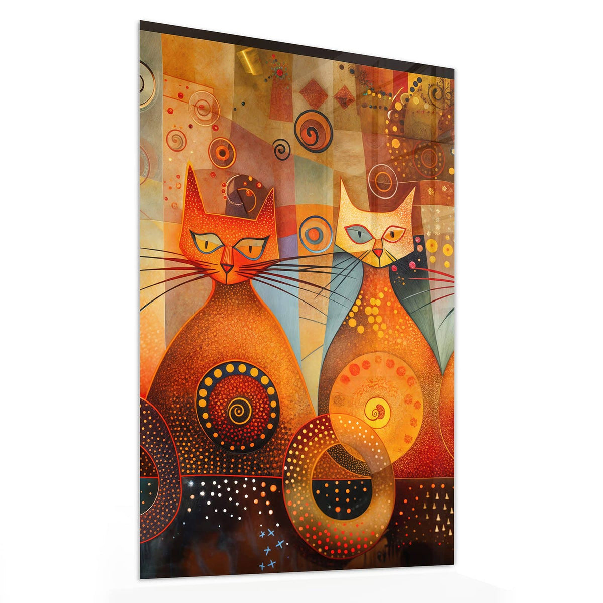 11 Größen – von 30 × 60 bis 60 × 150 cm – Wandbild - Drei Katzen in Orange - Hochformat