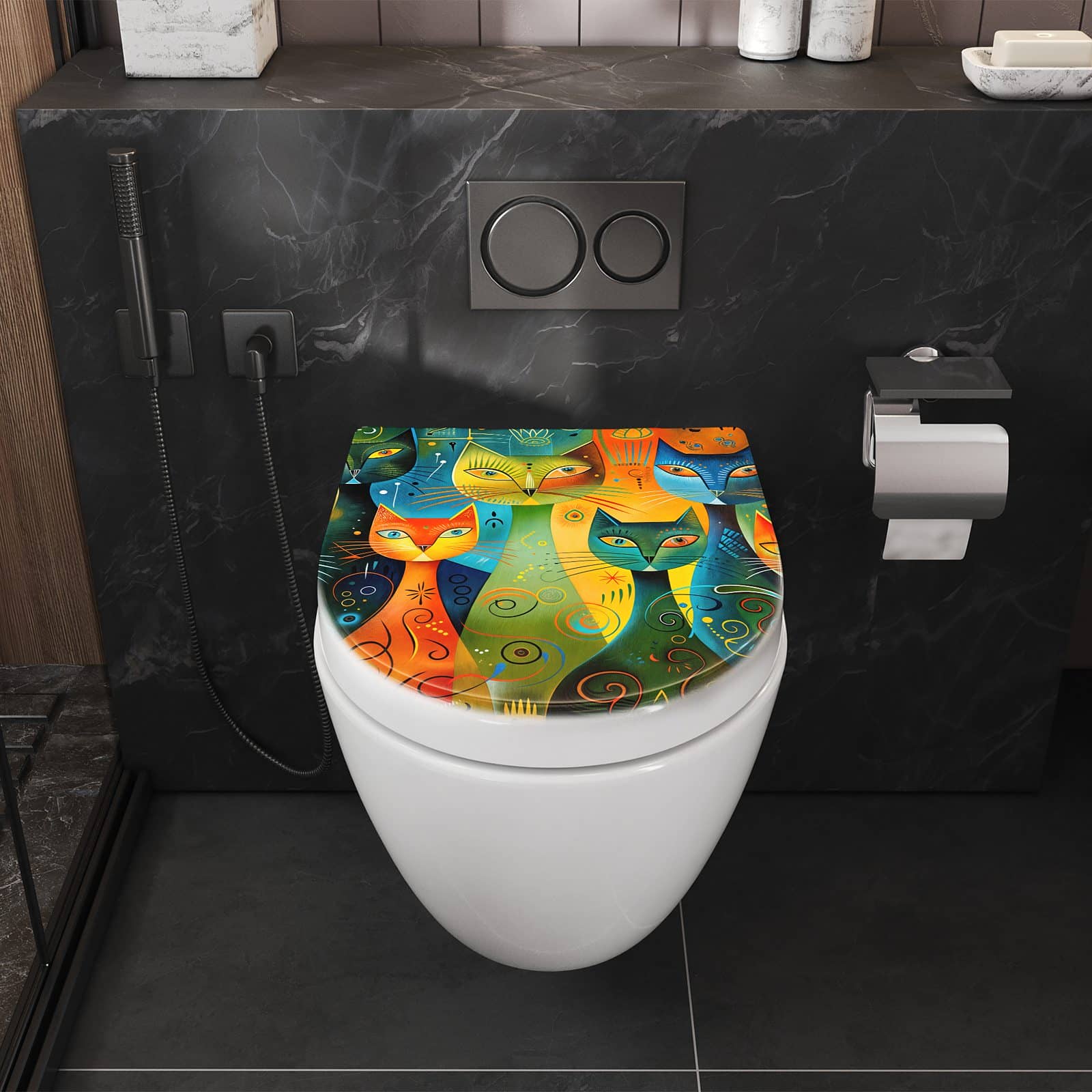 WC-Sitz mit Absenkautomatik Bunte Katzenkunst