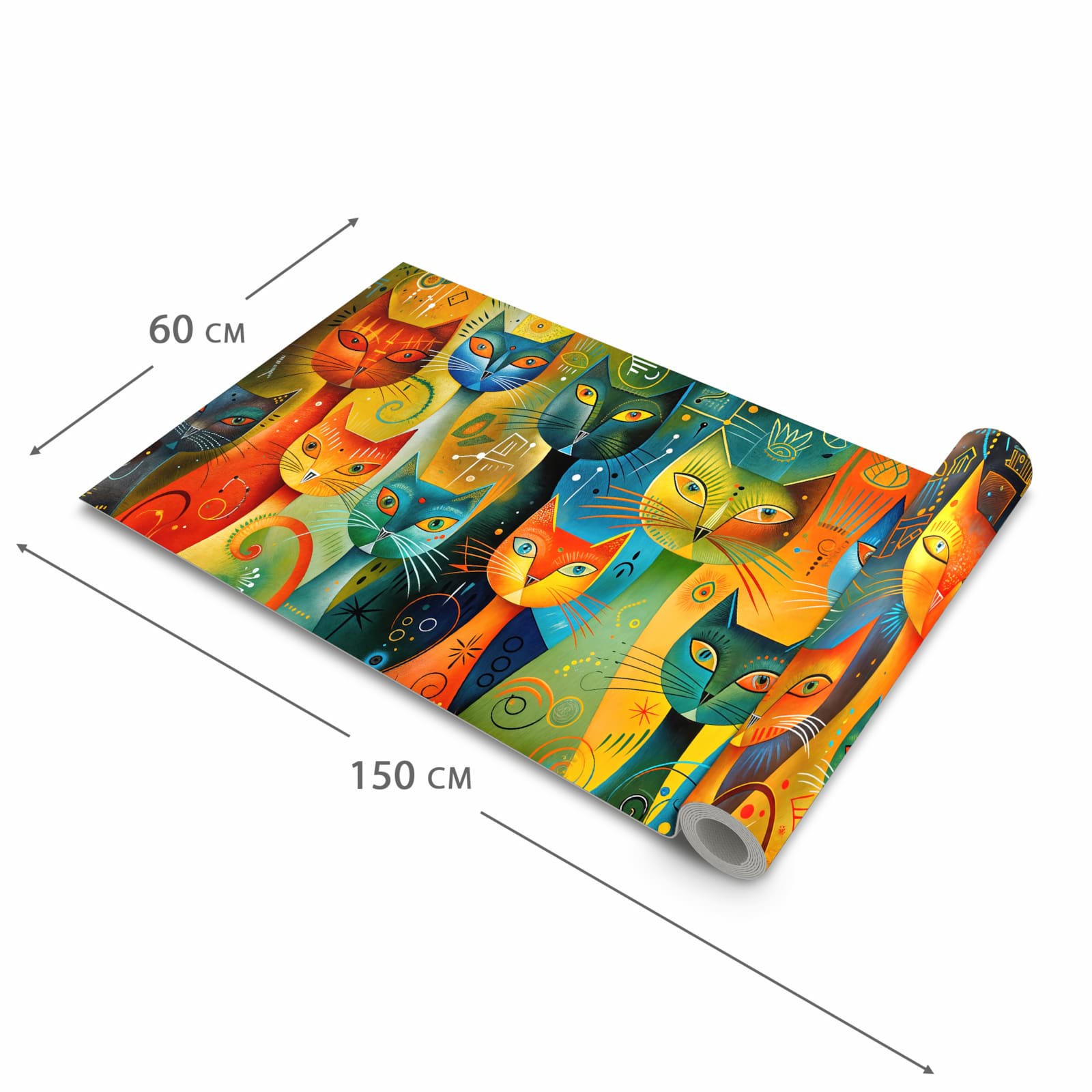 Waschbarer Küchenläufer mit Motiv Bunte Katzenkunst in der Größe 60x240 cm für angenehme Haptik