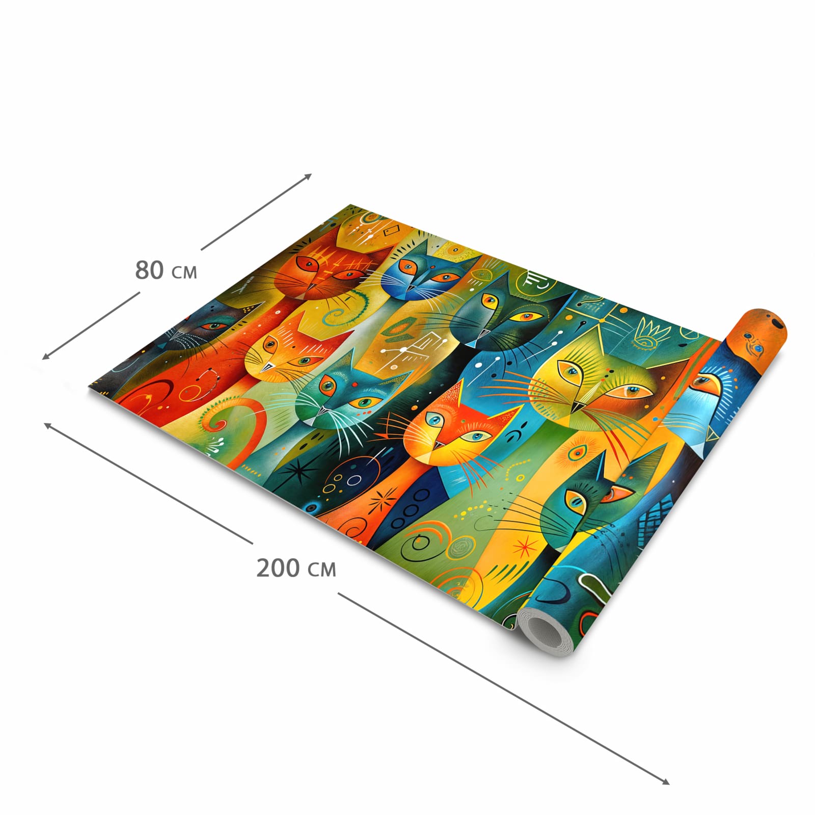 Feuchtigkeitsresistenter waschbarer Küchenteppich mit Motiv Bunte Katzenkunst in der Grösse 60x240 cm