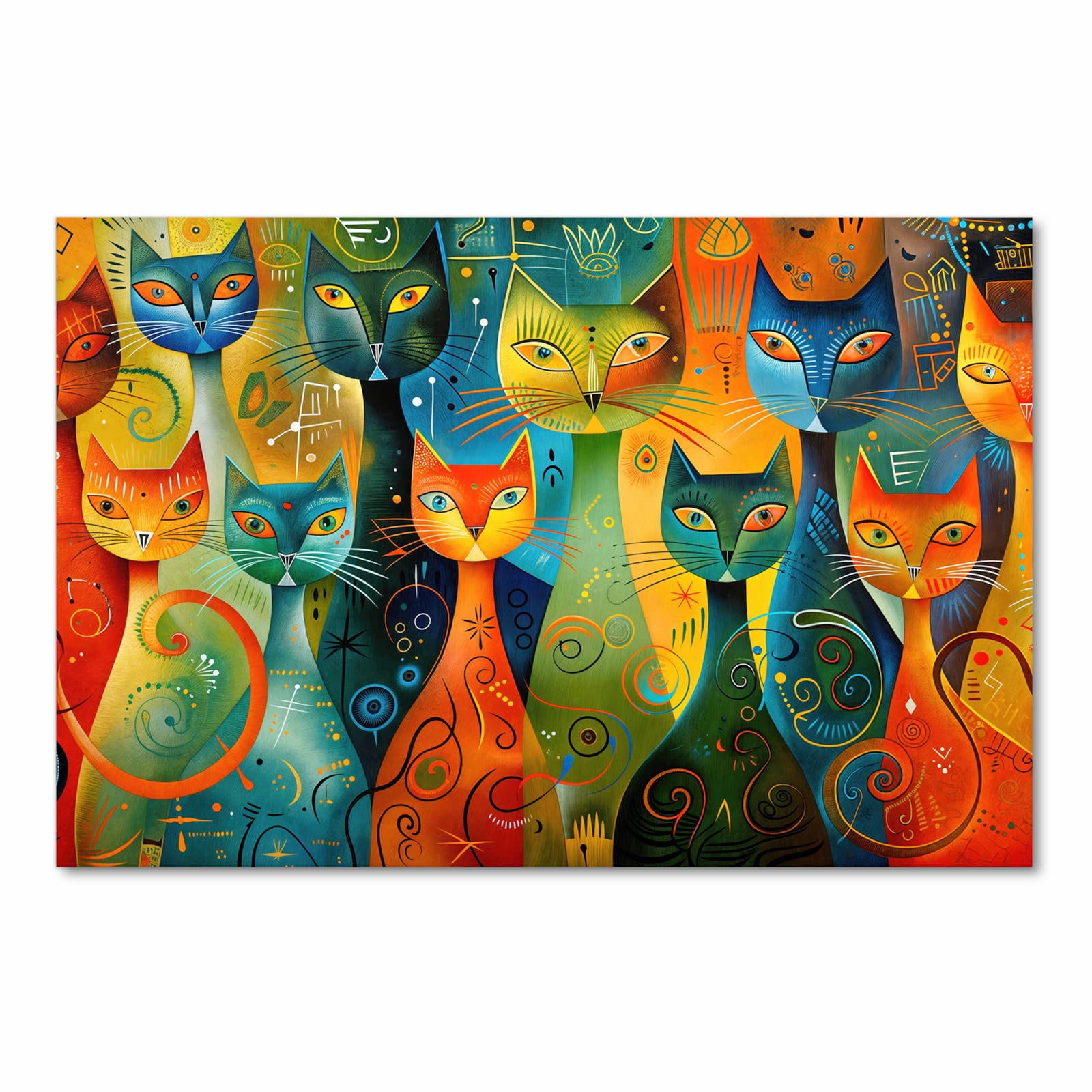 Strapazierfähiger waschbarer Küchenläufer mit Motiv Bunte Katzenkunst in Frontansicht