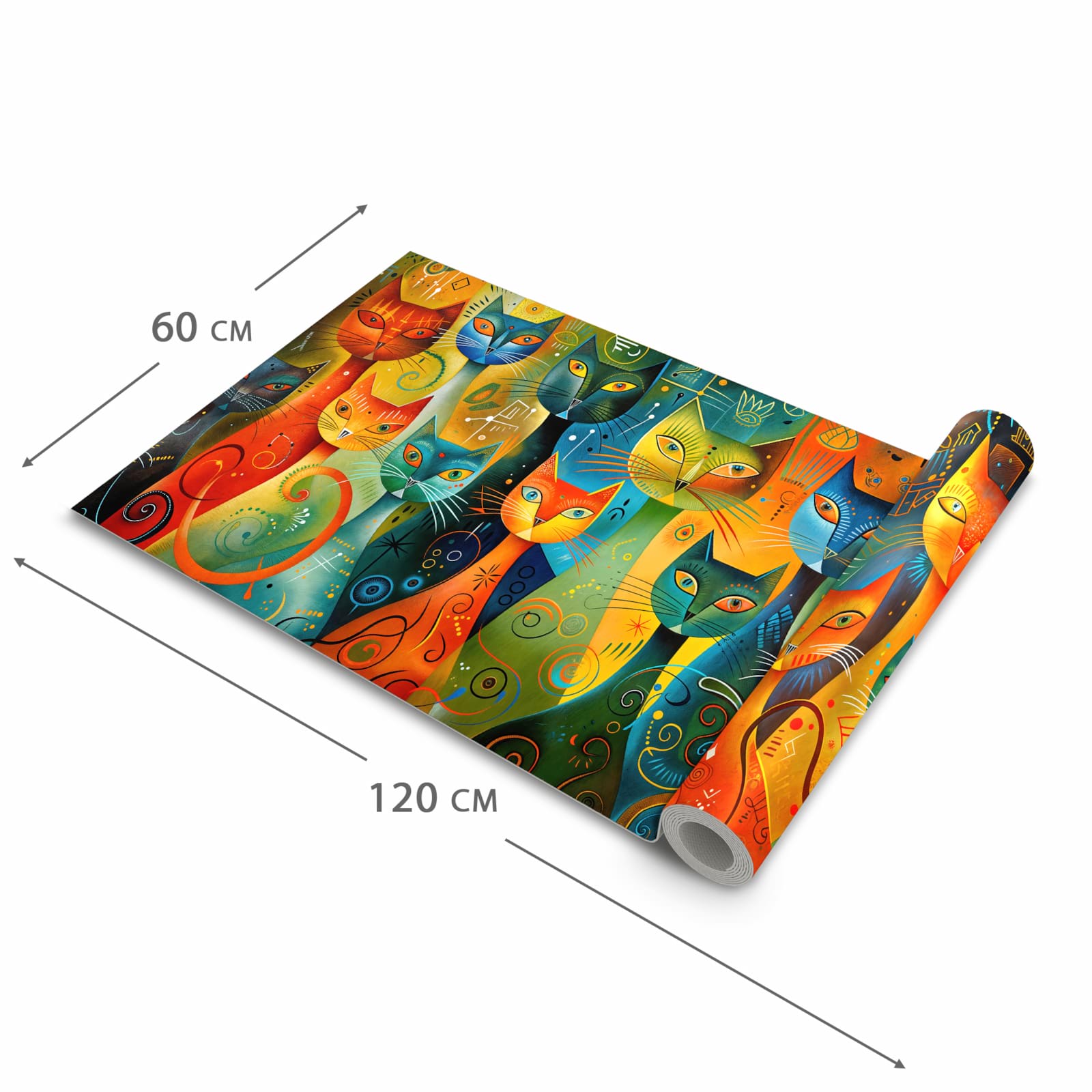 Waschbarer Küchenläufer mit Motiv Bunte Katzenkunst in der Grösse 60x240 cm