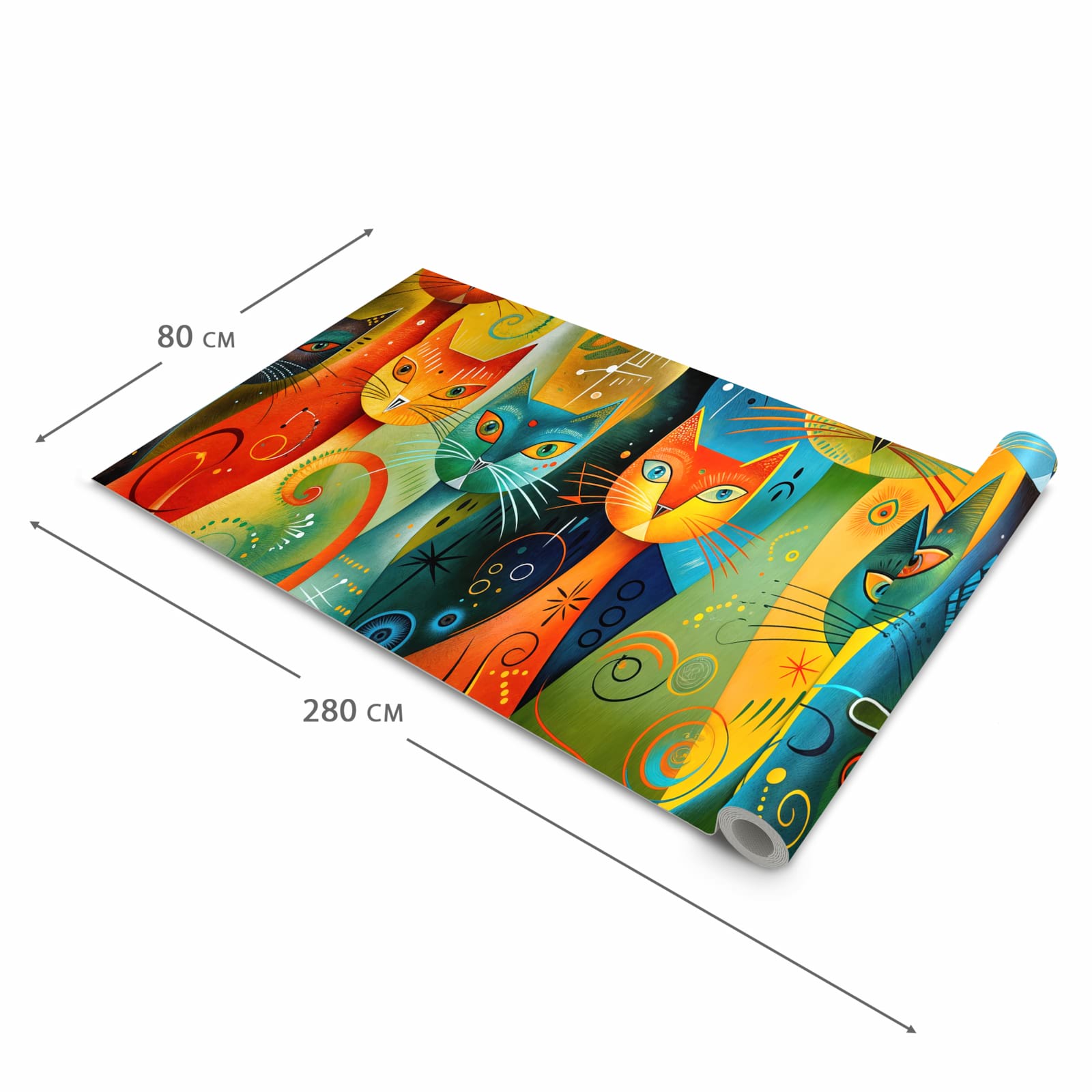 Waschbarer Küchenteppich mit Motiv Bunte Katzenkunst in der Größe 60x240 cm für Ordnung