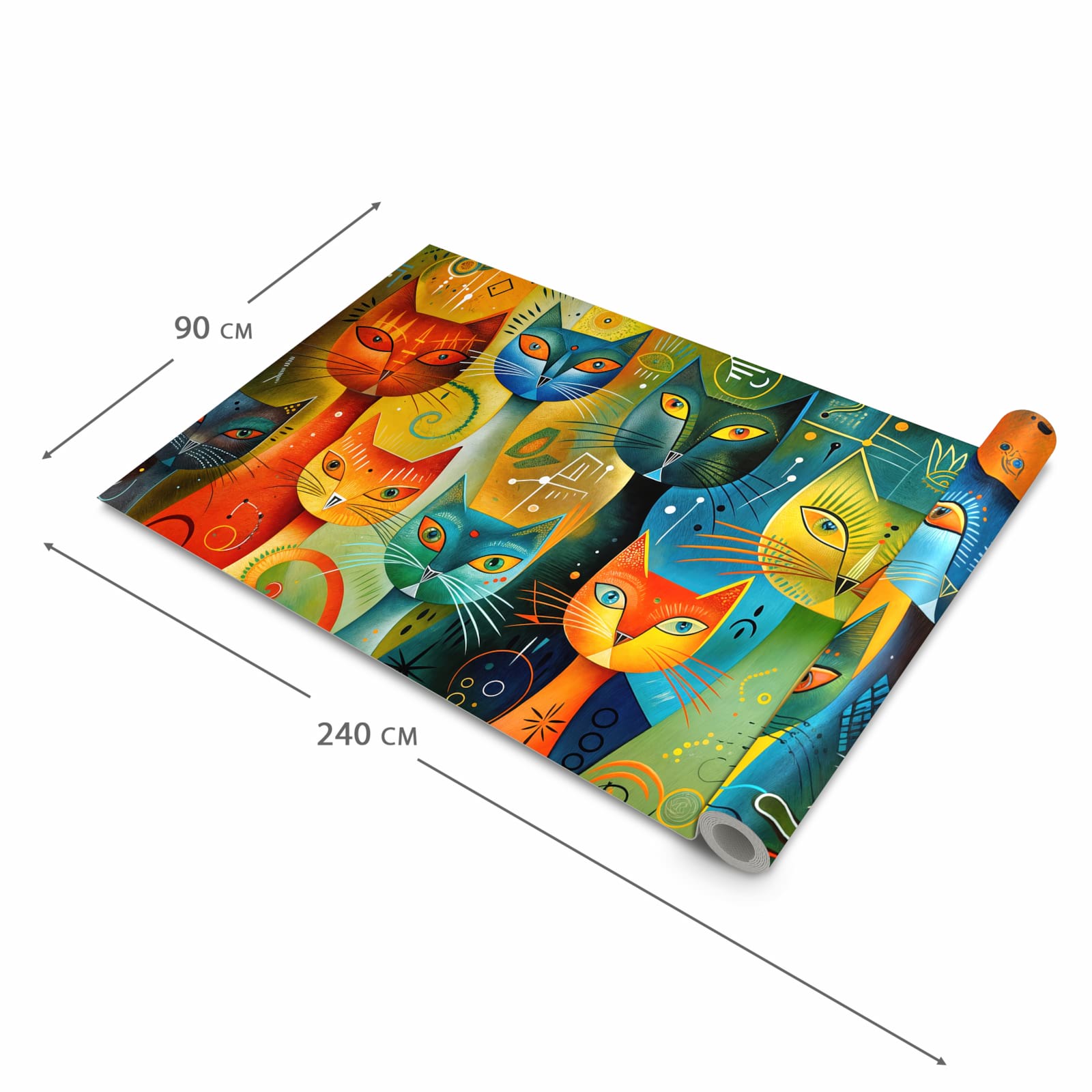 Formstabiler Bodenläufer Teppich mit Motiv Bunte Katzenkunst in der Grösse 60x240 cm