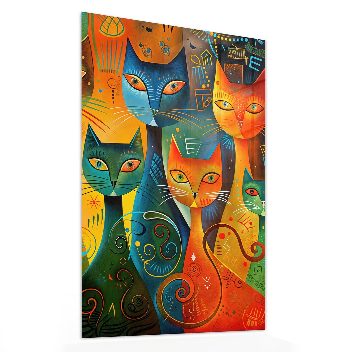 Glasbild Gemusterte Katzen von der Seite, 4 mm Echtglas